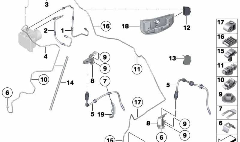 Soporte de latiguillo de freno izquierdo para BMW E81, E82, E87, E88, E90, E91, E92, E93, E84 (OEM 34306770483). Original BMW