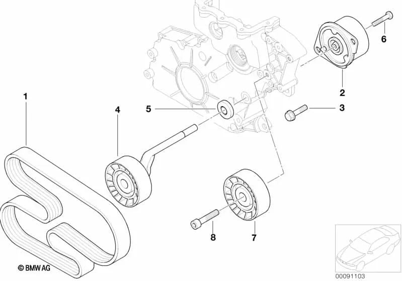 Correa Estriada 6PK x 2080 para BMW E46, E60, E60N, E61, E61N, E63N, E64N, E65, E66, E83, E83N, E53 (OEM 11288477779). Original BMW.