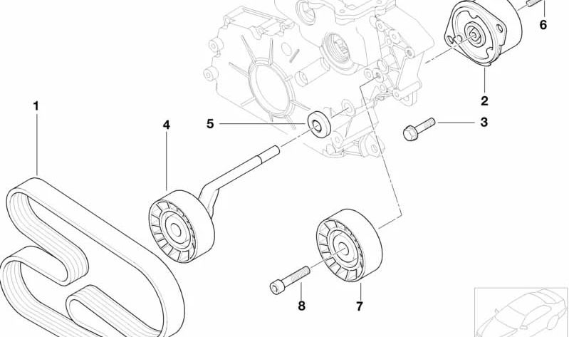 Tensor de correa para BMW E46, E90, E91, E92, E60, E61, E63N, E64N, E65, E66, E83, E53 (OEM 11287807021). Original BMW