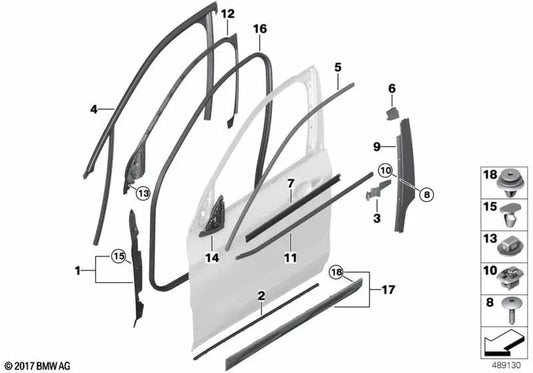 Guía de la ventana puerta delantera izquierda para BMW F39 (OEM 51337420805). Original BMW.