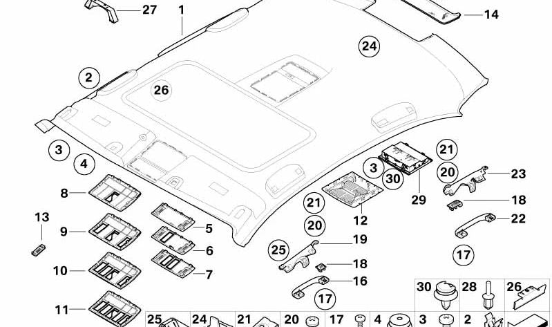 Tapa del techo delantera para BMW Serie 5 E60, E60N (OEM 51447124007). Original BMW