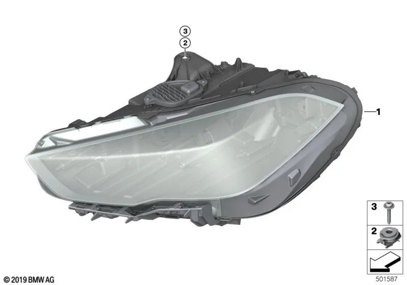 Right AHL LED headlight for BMW 2 Series F44 (OEM 63119449600). Genuine BMW