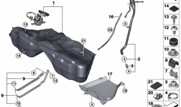 Abrazadera de depósito de combustible OEM 16112284273 para BMW F10, F06, F12, F13. Original BMW.