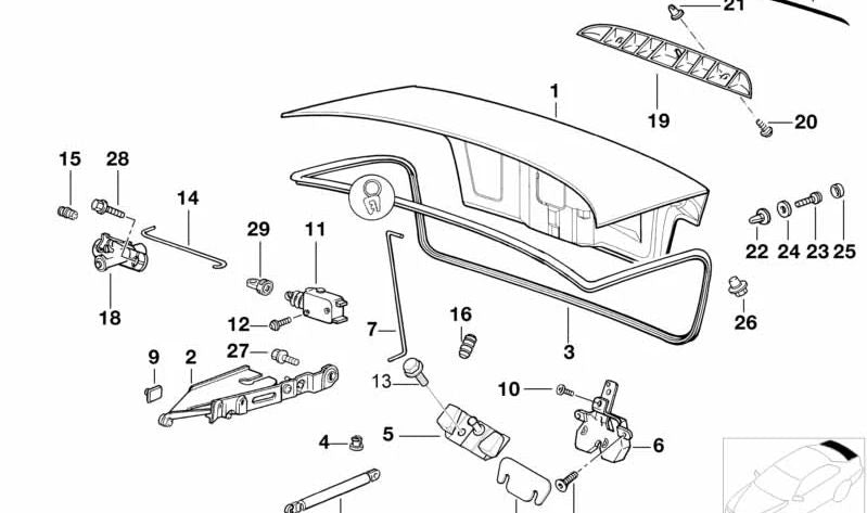 Bisagra portón trasero derecha para BMW E36 (OEM 41628119164). Original BMW.