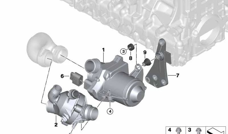 Acoplamiento de bomba de agua OEM 11517529474 para BMW E81, E82, E87, E88, E90, E91, E92, E93, E60, E61, F10, E63, E64, E65, E66, E84, E83, E70, E85, E86, E89. Original BMW.