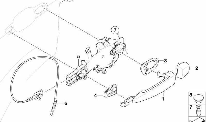 Soporte manilla exterior puerta trasera izquierda para BMW X5 E70, E70N, X6 E71, E72 (OEM 51217137053). Original BMW