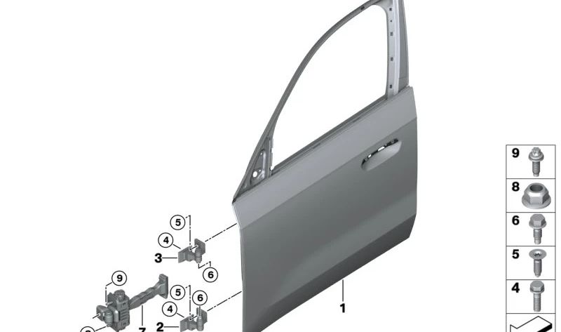 Bisagra de puerta delantera inferior izquierda para BMW F20, F21, F40, F52, F70, F22, F23, F44, F45, F87, G42, G20, G21, G80, F32, F33, F36, F82, F83, G26, F48, F49, U11, F39, U10, y MINI F54, F55, F56, F57, F60, F65 (OEM 41517284535). Original BMW.