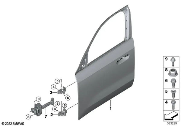 Freno de puerta delantero derecho para BMW X1 U11, U12 (OEM 51219883824). Original BMW