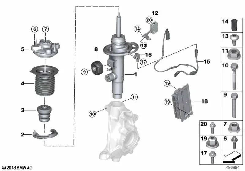 Amortiguador Delantero Izquierdo VDC para BMW modelos G20, G20N (OEM 37106895059). Original BMW