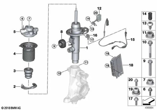 Left Front VDC Shock Absorber for BMW models G20, G20N (OEM 37106895059). Genuine BMW