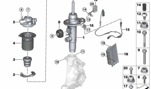 Amortiguador delantero izquierdo OEM 37106893353 para BMW G20. Compatibilidad original BMW.