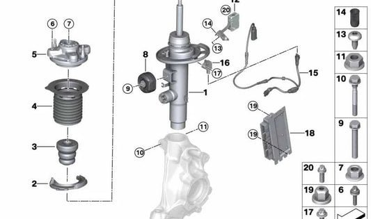 Amortiguador delantero derecho VDC para BMW G26 (OEM 37106889312). Original BMW.