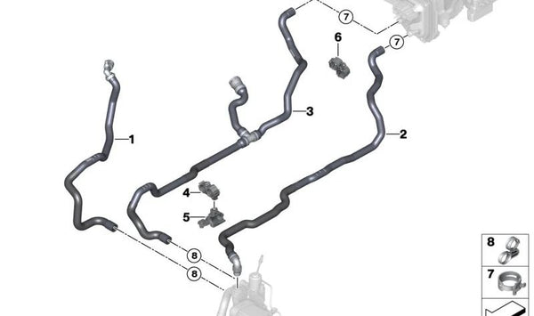 Manguera de Refrigerante para BMW Serie 7 G70 (OEM 64219872132). Original BMW