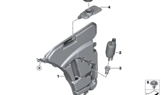 Depósito de líquido limpiaparabrisas para BMW Serie 5 F90, F90N (OEM 61668072764). Original BMW.