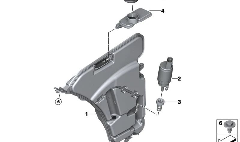 Windshield Washer Fluid Reservoir for BMW G30, G31, G38, G32, G11, G12 (OEM 61668491829). Original BMW