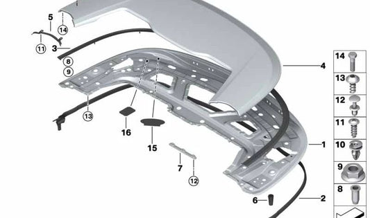 Cubierta tapa de la capota derecha para BMW E88 (OEM 51177168618). Original BMW