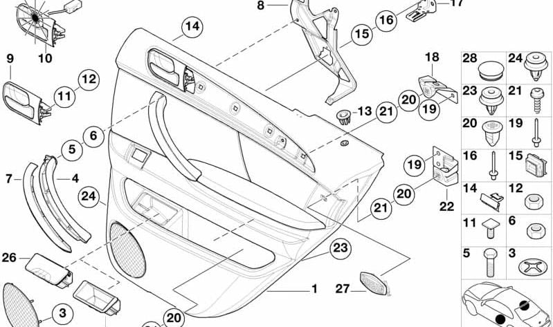 Manilla de puerta iluminada interior derecha para BMW E53 (OEM 51427000234). Original BMW