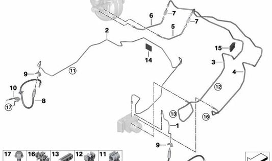 Tubo de freno original OEM 34308847226 para BMW G20, G21, G22, G23, G26. Compatible con todos los modelos mencionados. Original BMW.