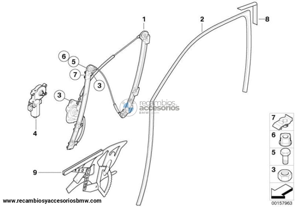 Elevalunas Alzacristales Sin Motor Delantero Derecho Para Bmw X5 E53. Original Recambios