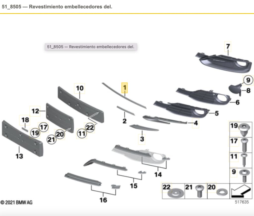 Embellecedor Varilla Centro Parachoques Delantero Sport Para Bmw F30 F31. Original Recambios