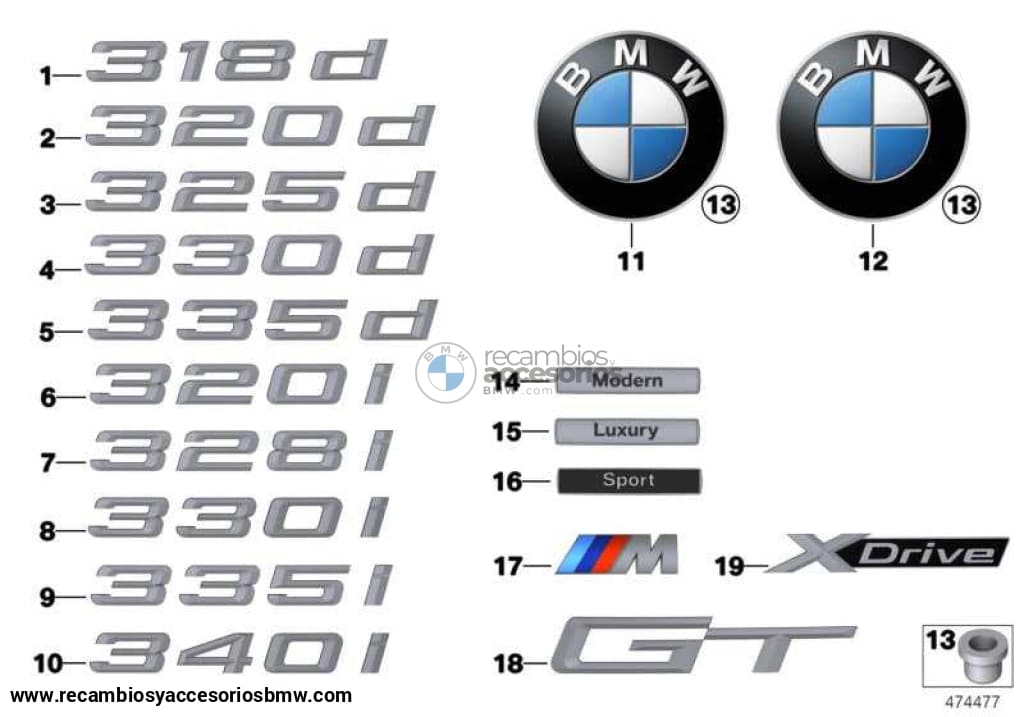 Emblema Logo Plaquita Bmw Parachoques Trasero Maltero Para F34 Gt . Original Recambios