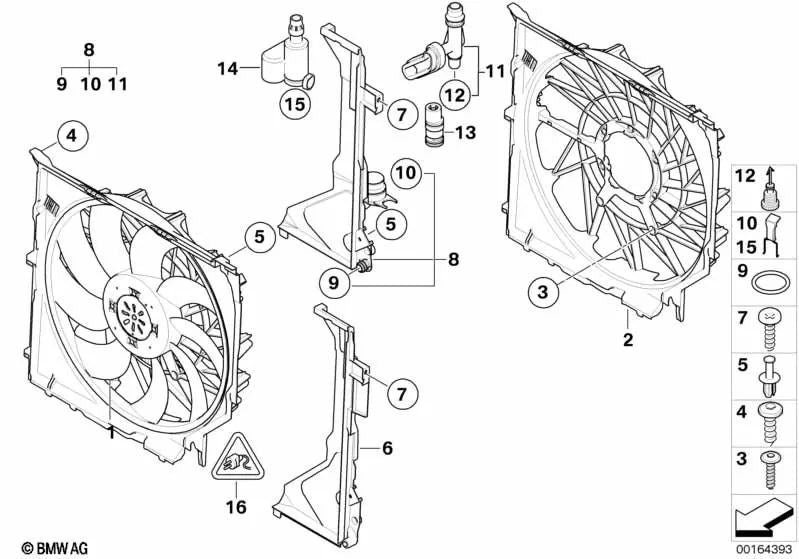 Fan housing with fan for BMW X3 E83, E83N (OEM 17113442089). Original BMW.