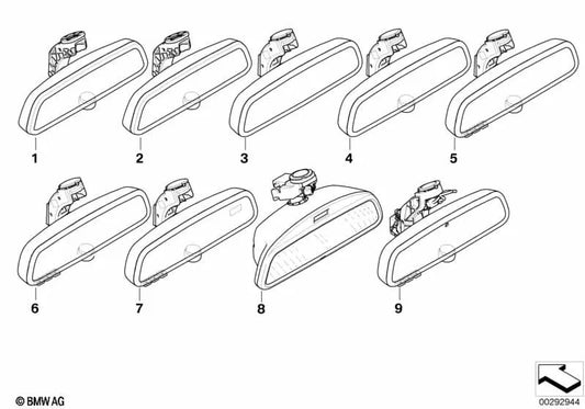 Interior rearview mirror for BMW E82, E88, E90, E91, E92, E93, E63, E70, E71, E72, E89 (OEM 51169192321). Genuine BMW.