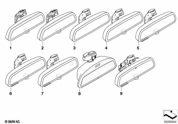 Espejo interior EC / LED / GTO / FLA para BMW Serie 3 E90, E91, E92, X5 E70, X6 E71 (OEM 51169225979). Original BMW