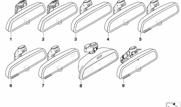 Espejo retrovisor interior electrocrómico con LED para BMW Serie 1 E82, Serie 3 E90, E91, E92, y modelos E84, E70, E71. Original BMW.