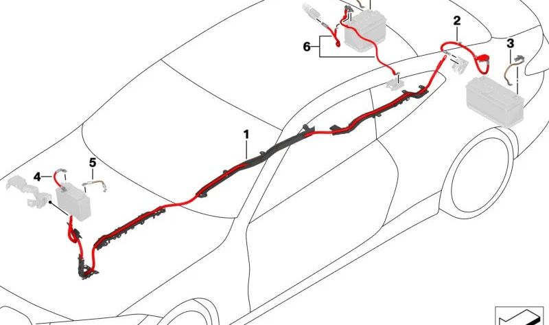 Cable positivo de batería OEM 61129107461 para BMW G20, G21, G22, G23, G26. Original BMW.