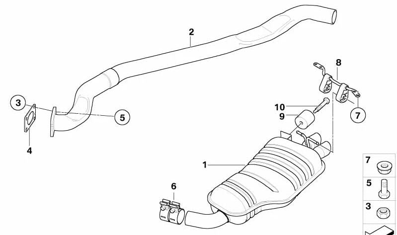 Silenzio posteriore OEM 18303419523 per BMW X3 E83. BMW originale.