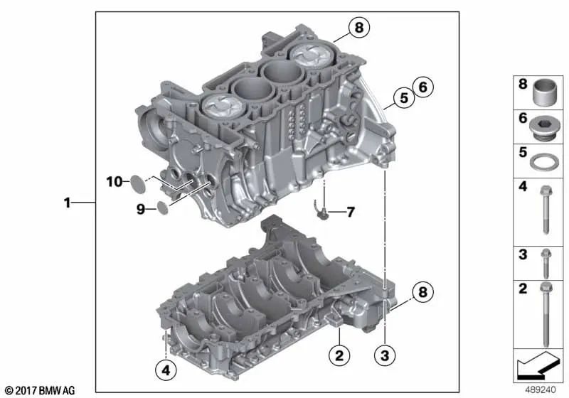 Carter del cilindro con pistones para BMW F20, F21, F30, F31, F35 (OEM 11112213109). Original BMW