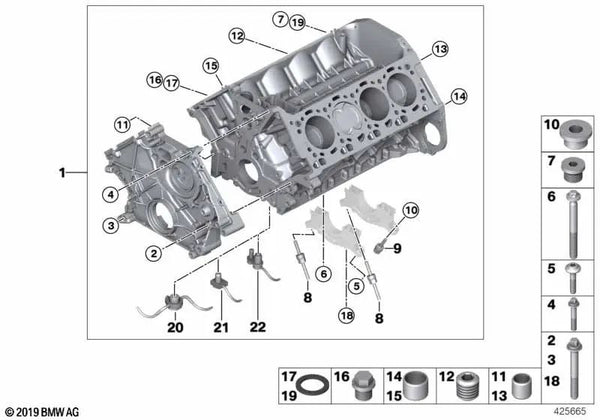 Cárter de cilindro con pistón para BMW F07, F10, F11, F12, F13, F01, F02, F04, E70N, E71, E72 (OEM 11112296651). Original BMW.