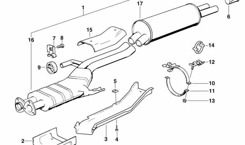 Protector térmico del sistema de escape OEM 18111176170 para BMW E28, E24, E23. Original BMW.