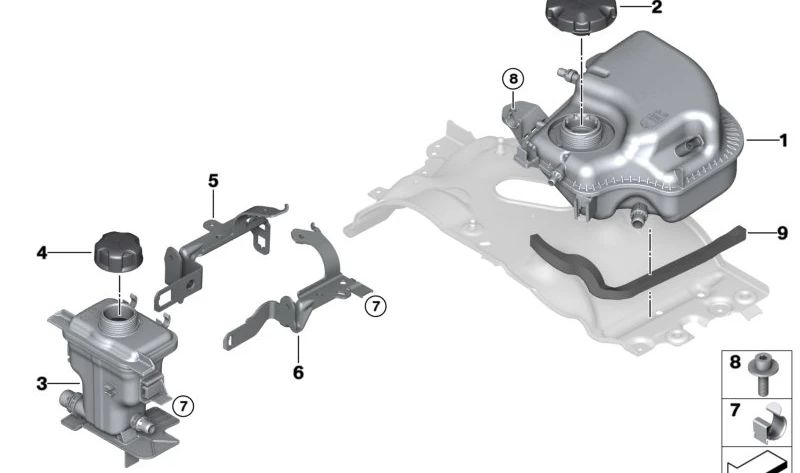 Soporte para depósito de compensación OEM 17138482531 para BMW G30, G31, G11, G12, G14, G15, G16, G05, G06, G07. Original BMW.