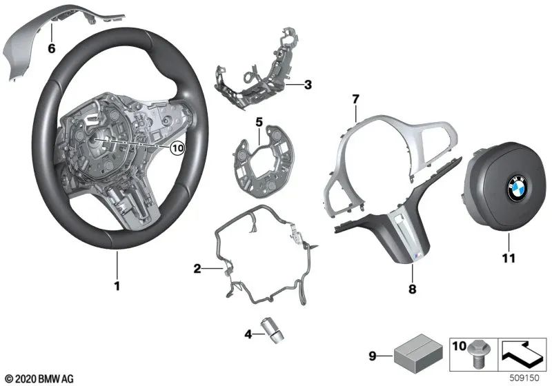 Steering wheel connection cable for BMW 3 Series G20, 4 Series G22, G23, G26 (OEM 32309503651). Original BMW.