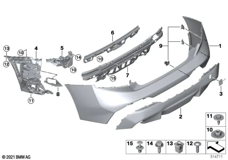 Carcasa del parachoques trasero, superior para BMW Serie 2 G42 (OEM 51125A2E936). Original BMW