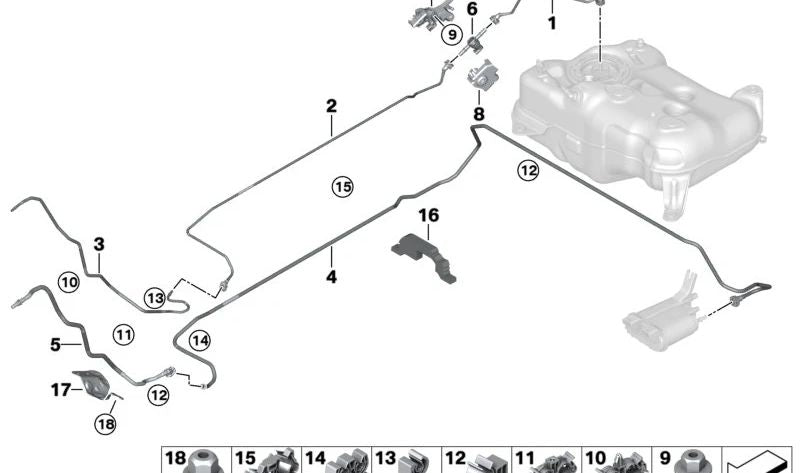 Clip de conducción doble para BMW Serie 1 F40, F52, F70, Serie 2 F44, F45N, F46N, U06, X1 F48, F49N, U11, U12, X2 F39, U10, MINI F54, F55, F56, F57, F60, F65 (OEM 16129426343). Original BMW