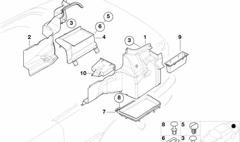 Bandeja de almacenamiento maletero izquierda para BMW Serie 3 E46 (OEM 51478204089). Original BMW.