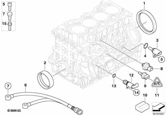 Sensor de revoluciones del cigüeñal para BMW Serie 1 E81, E82, E87N, E88, Serie 3 E90, E90N, E91, E91N, E92, E92N, E93, E93N, Serie 5 E60N, E61N (OEM 13627594047). Original BMW