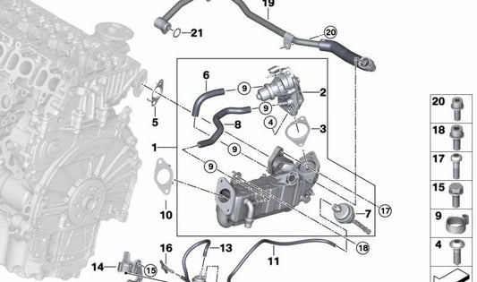 Enfriador de Gases de Escape para BMW Serie 1 F40, Serie 2 F44, F45N, F46N, X1 F48, F48N, X2 F39, MINI F54, F55, F56, F57, F60 (OEM 11718473202). Original BMW.