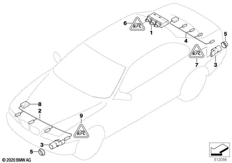 Arnés de cables para parachoques delantero para BMW Serie 5 E60N, E61N (OEM 61129122274). Original BMW