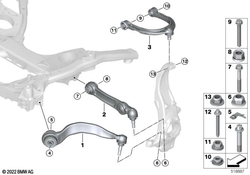 Brazo de control superior para corrección de ángulo para BMW G30, G31, G38, G32 (OEM 31126870026). Original BMW.