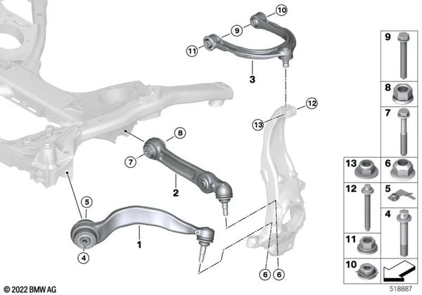 Tirante con Soporte de Goma Derecho para BMW Serie 6 G32, G32N (OEM 31106888764). Original BMW