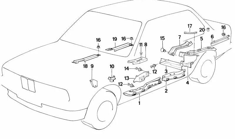 Cubierta de cable delantera derecha para BMW E34 (OEM 61131384030). Original BMW.