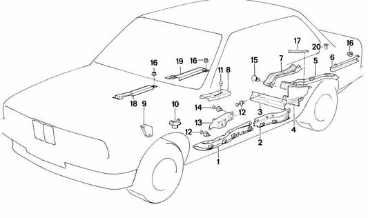 Cubierta de cable delantera derecha para BMW E34 (OEM 61131384030). Original BMW.