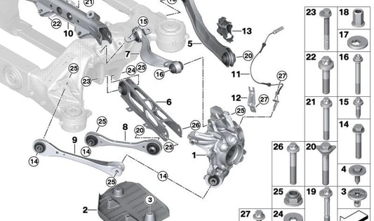 OEM 3332835608 Armes de suspension arrière pour BMW {E81, E87, E88, E90, E91, E92, E93, F20, F21, F22, F30, F31, F32, F33, F34, F35, F36, G20, G21}. BMW d'origine.