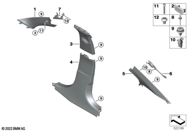 Soporte tapa pilar C derecha para BMW Serie 3 G20, G20N, G28N, G80 (OEM 51437433248). Original BMW.