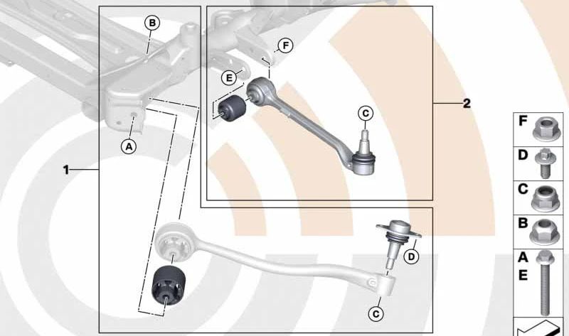 Kit de reparación para brazo de suspensión OEM 31122457390 para BMW F25 (X3), F26 (X4). Original BMW.