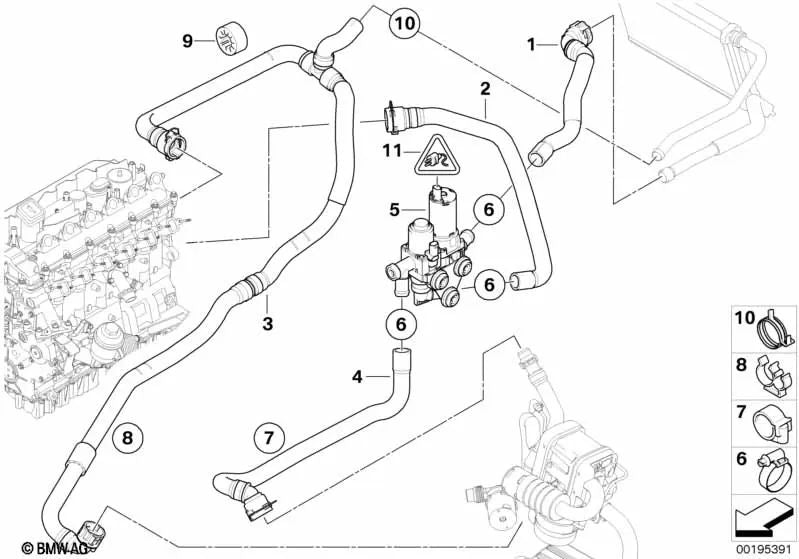 Tubo para calentador auxiliar para BMW Serie 3 E90, E90N, E91, E91N, E92, E92N (OEM 64219111765). Original BMW.